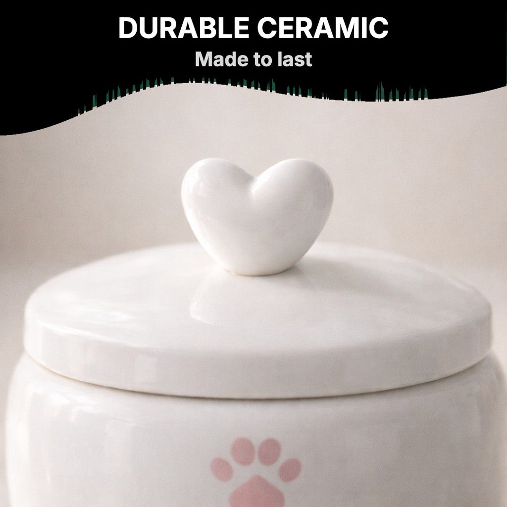 Close-up of the ceramic urn and heart lid