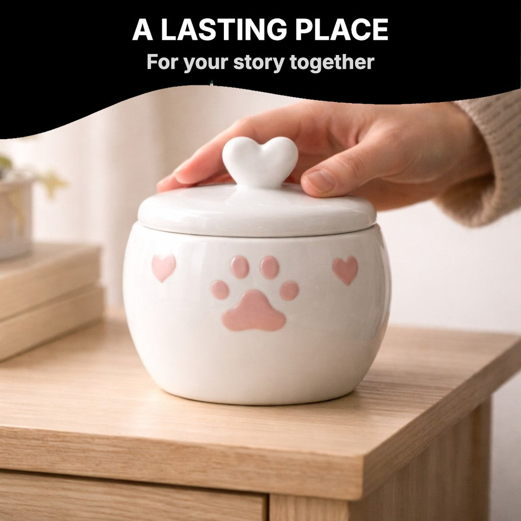 Hand placing the ceramic urn on a shelf