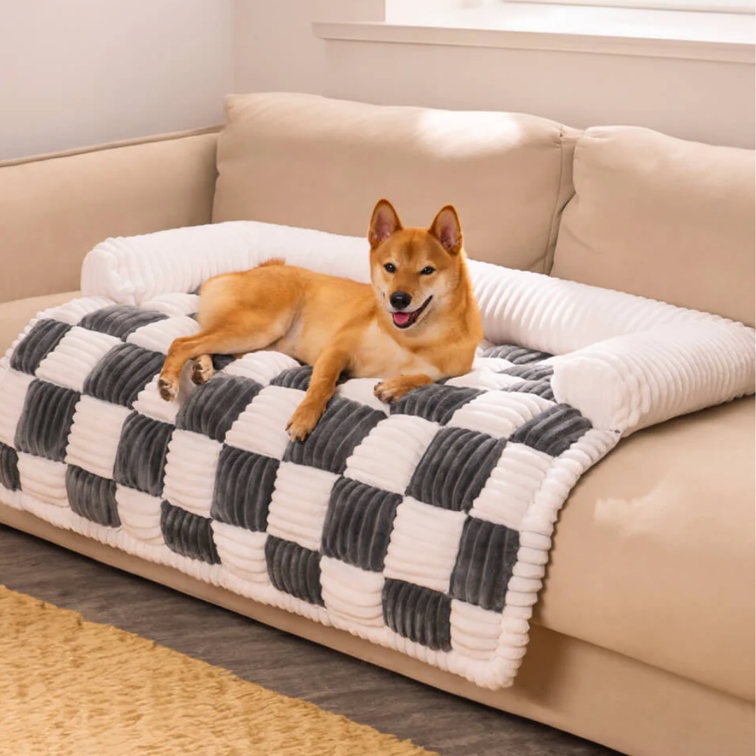 Dark checkered sofa mat