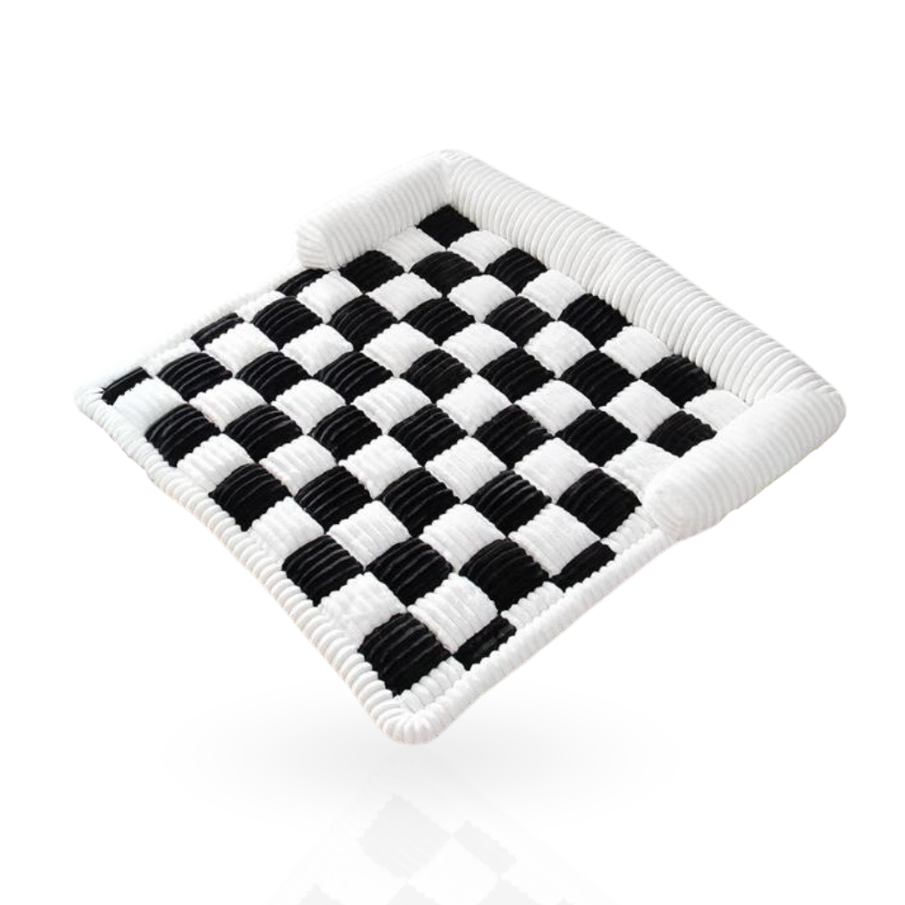 Black checkered plush mat