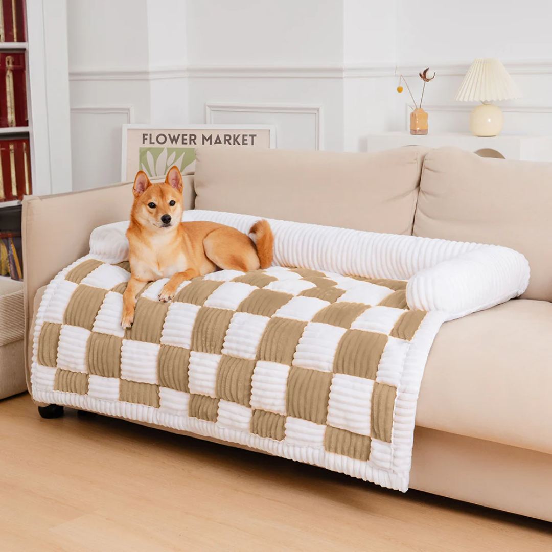 Coffee checkered sofa mat