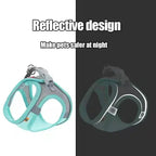 Reflective strip on pet harness at night