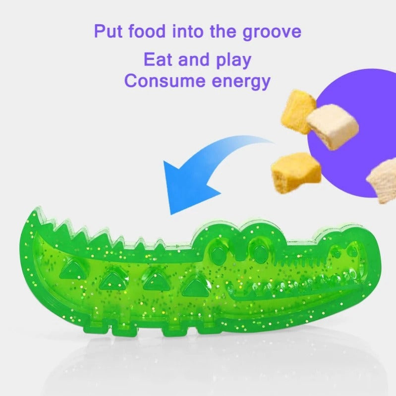 Putting food into the toy grooves