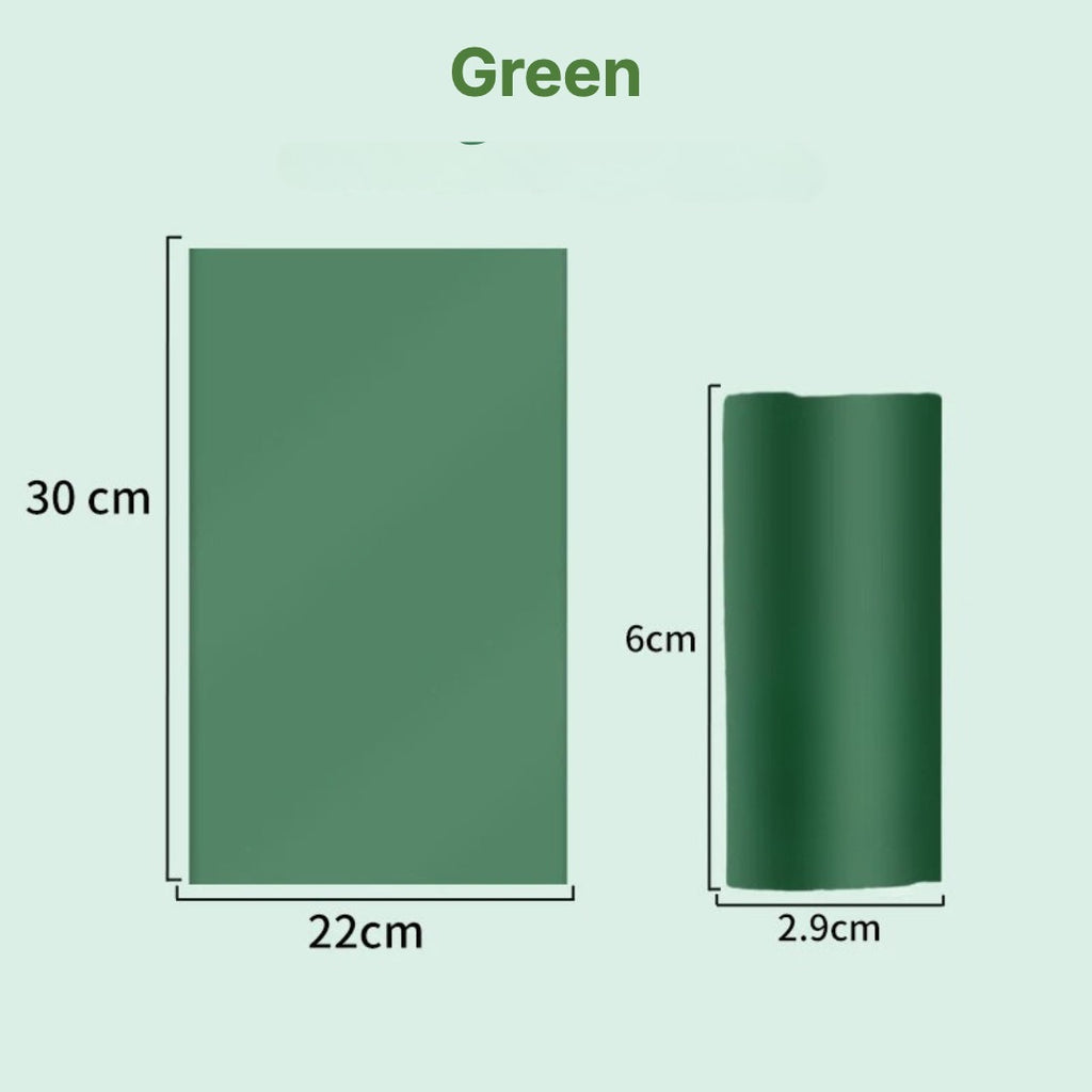Plain green dog waste bags with dimensions