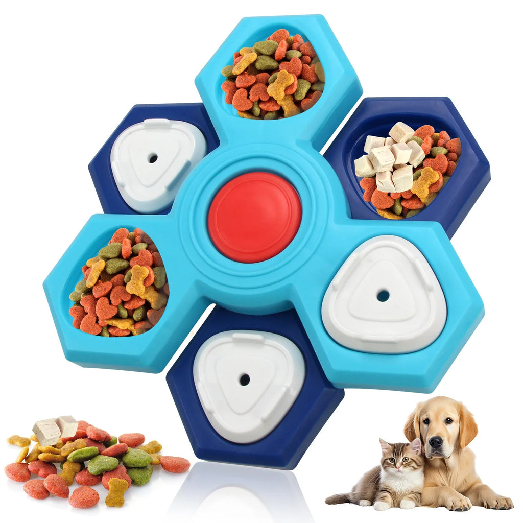 Dog puzzle feeder filled with food