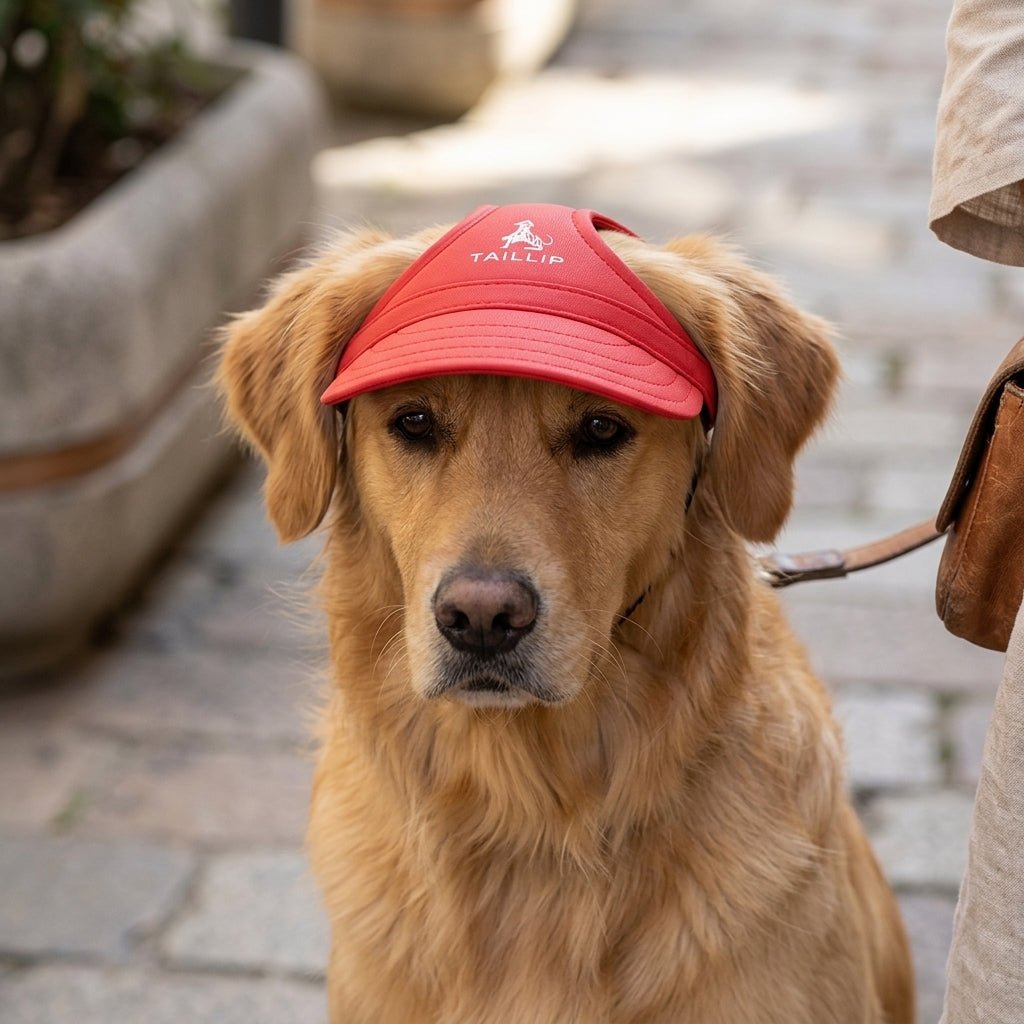 Light blue dog sun visor cap with wide brim and ear holes worn by a dog at the beach (view 5)