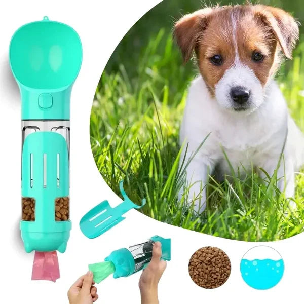 Puppy with the 3-in-1 water bottle