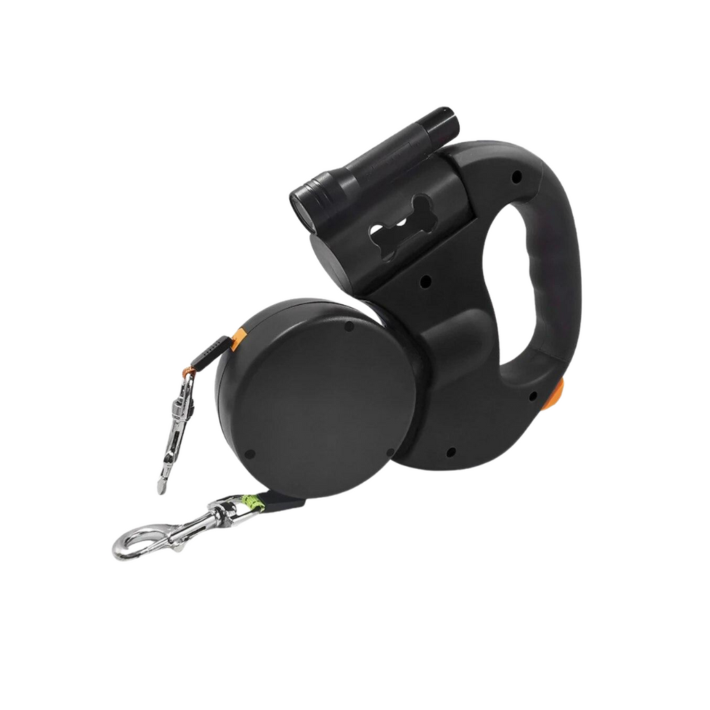 Double retractable dog leash with LED light – black