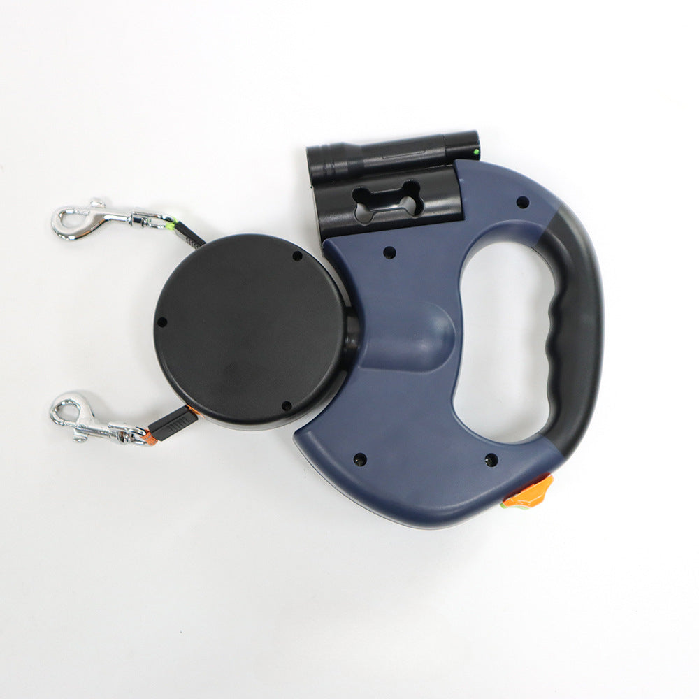 Double retractable dog leash, blue – with both leads extended
