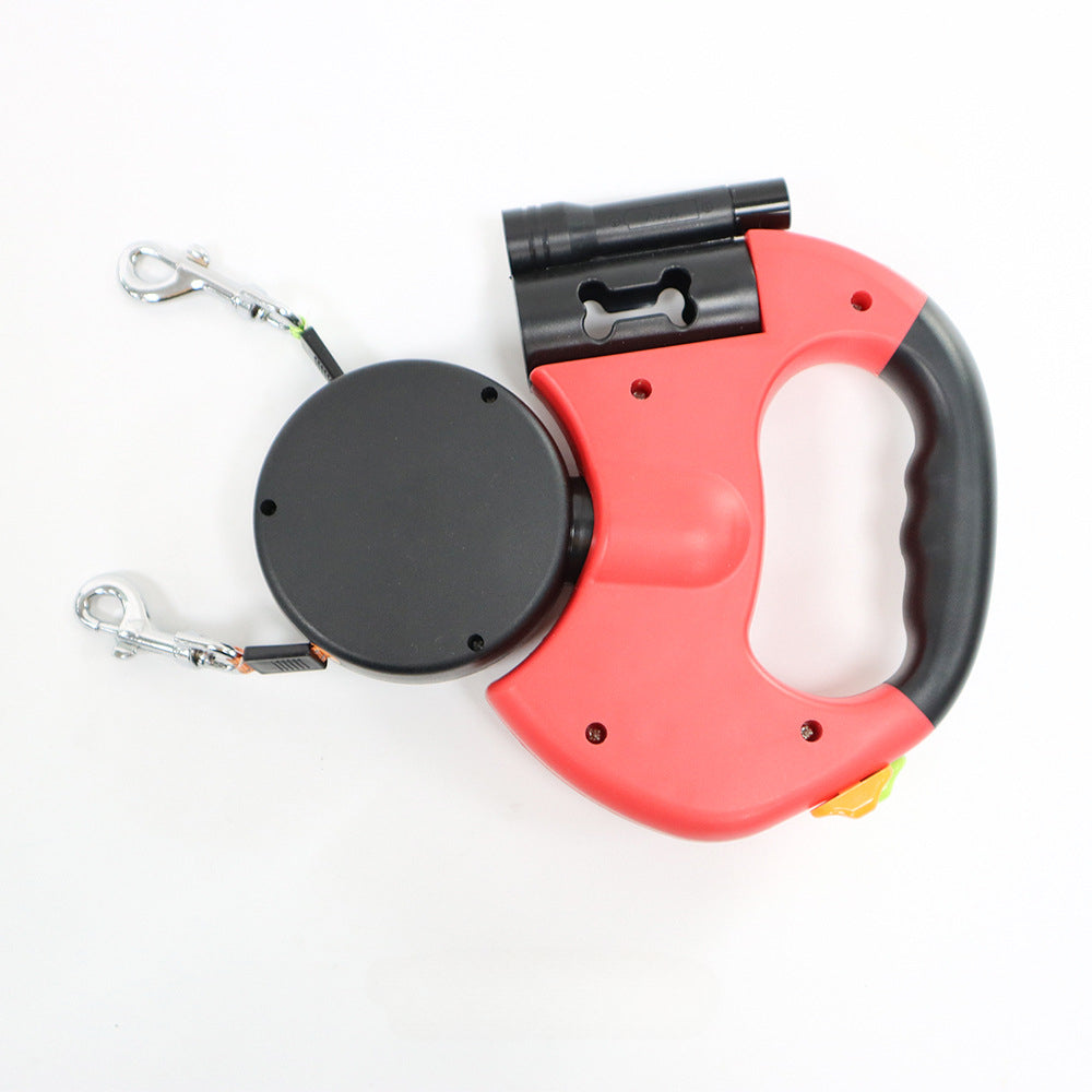 Double retractable dog leash, red – with both leads extended