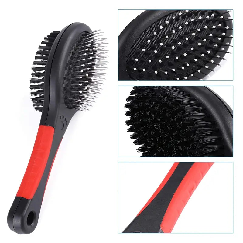 Double-sided pet brush with non-slip handle