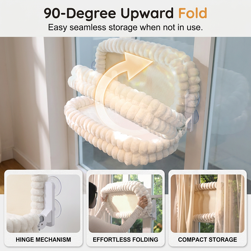 Window perch folding upwards 90 degrees