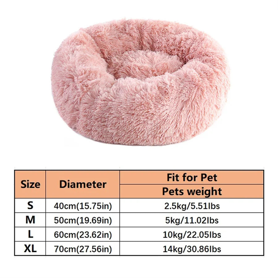 Pink donut pet bed with size details