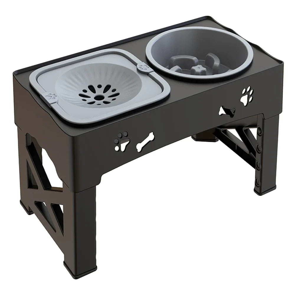 Black elevated dog feeder with two bowls