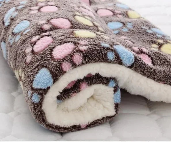 Brown Paw Prints fleece pet blanket