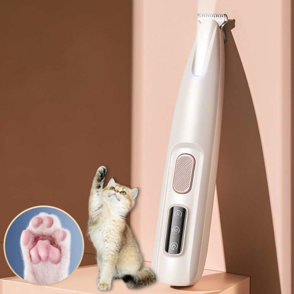 White cordless pet hair trimmer with LED light