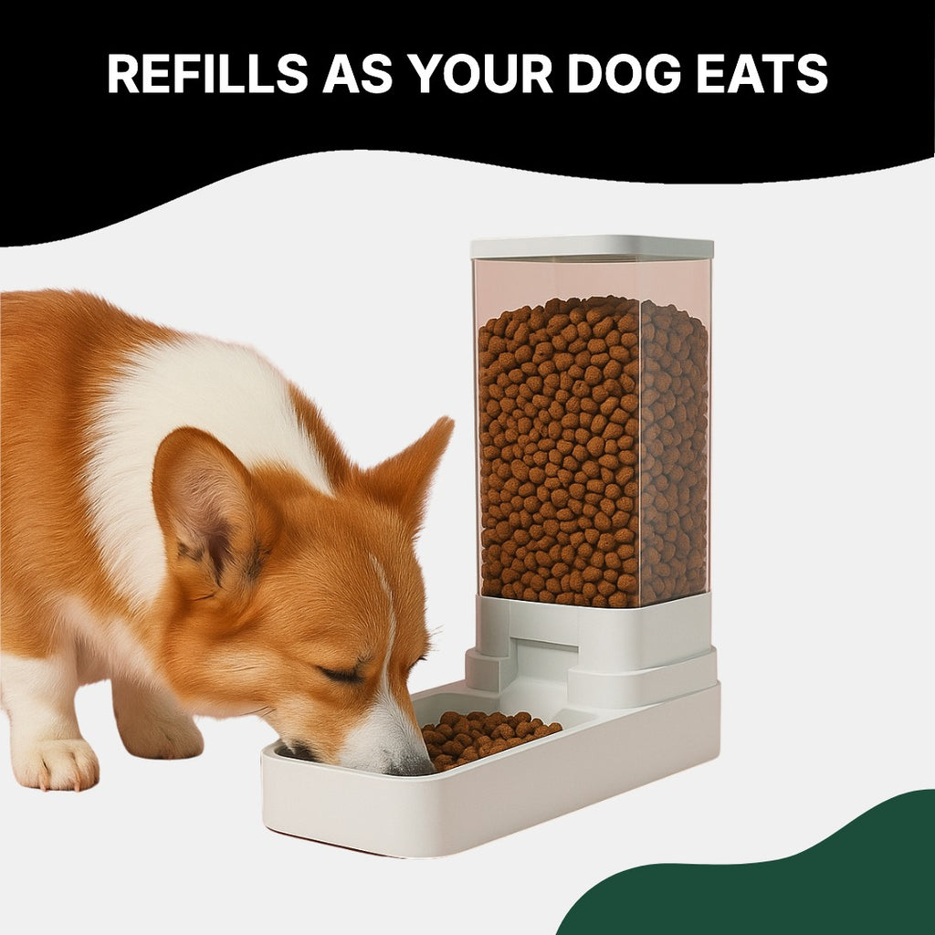 Dog eating from the gravity feeder