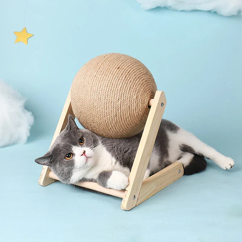 Cat scratching rope-wrapped ball