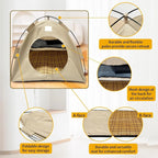 Pet tent frame, mesh back and mat details