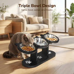 Triple bowl design for food and treats