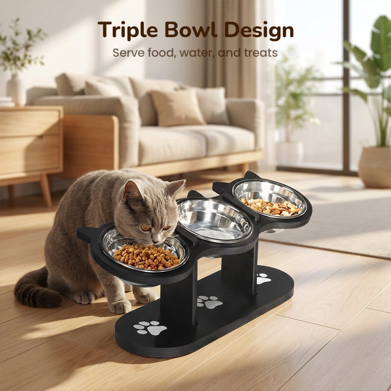 Triple bowl design for food and treats