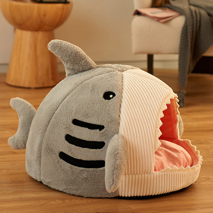 Blue shark cat bed
