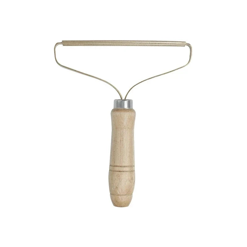 Wooden handle lint and pet hair remover