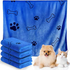 Blue microfibre pet towel with dogs and cat