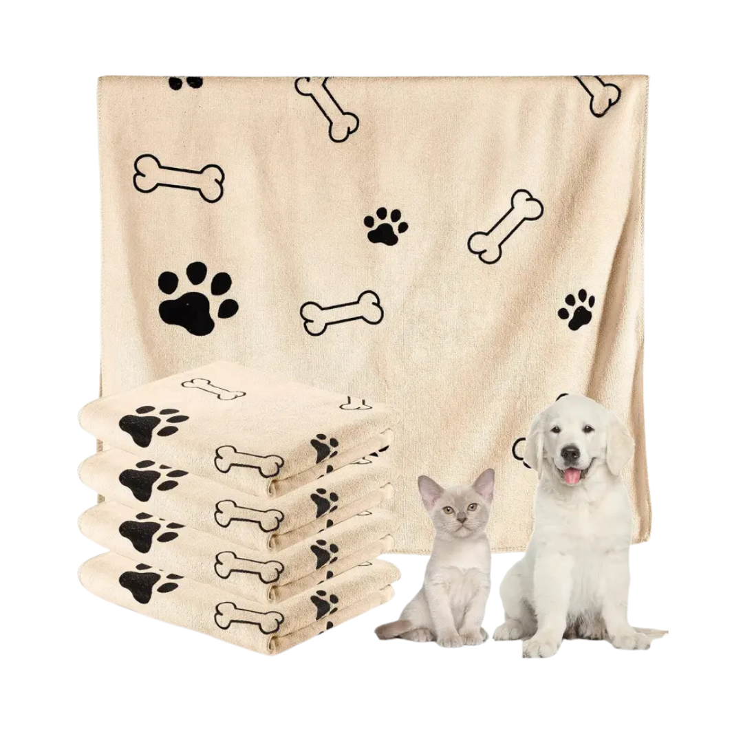 Gold microfibre pet towel with bone and paw print