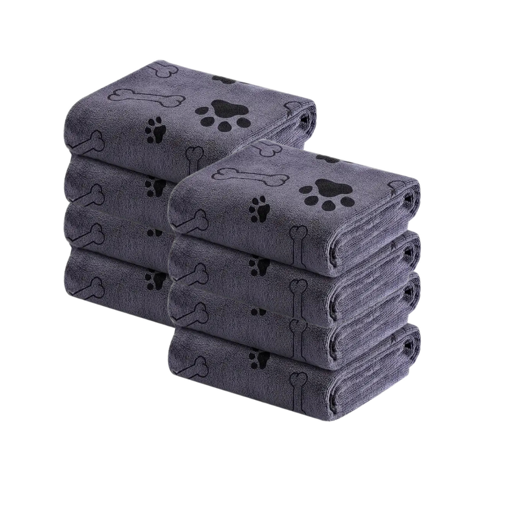 Stack of grey microfibre pet towels