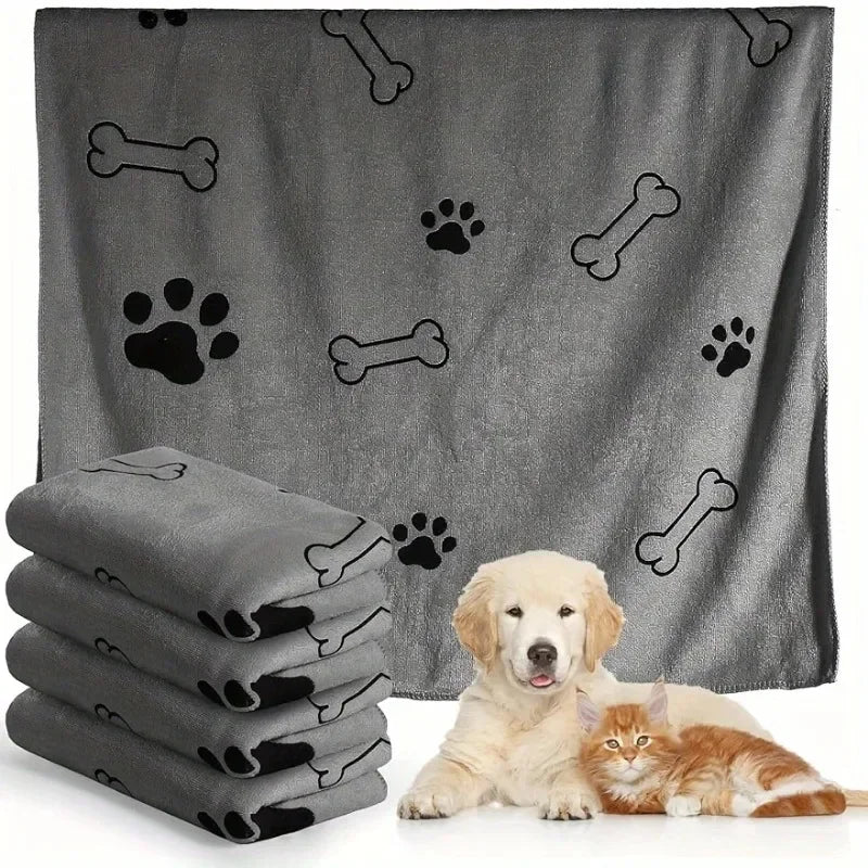Grey microfibre pet towel with bone and paw print