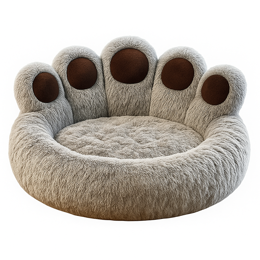Grey paw-shaped donut pet bed