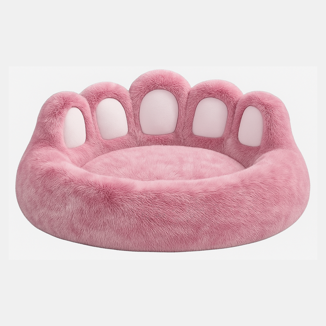 Pink paw-shaped donut pet bed