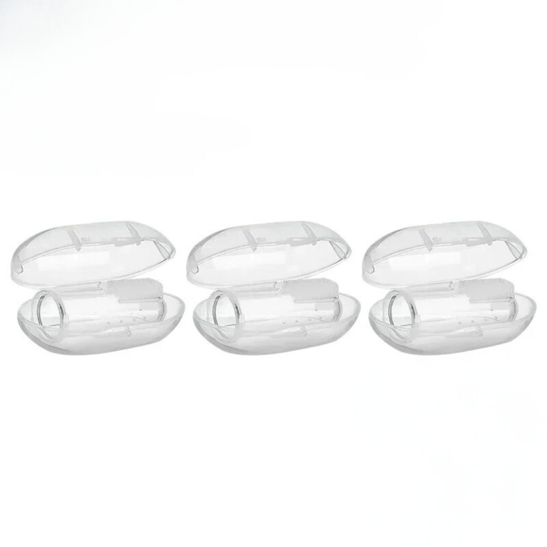 Three finger toothbrushes with cases