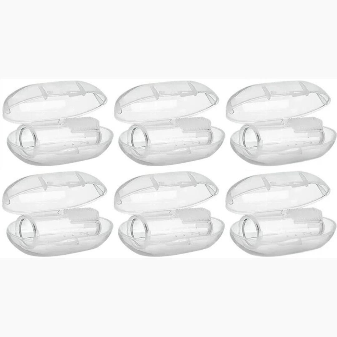 Six finger toothbrushes with cases