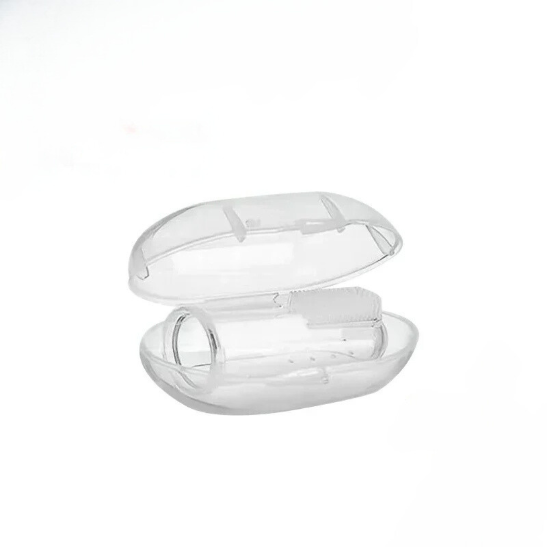 Finger toothbrush with storage case