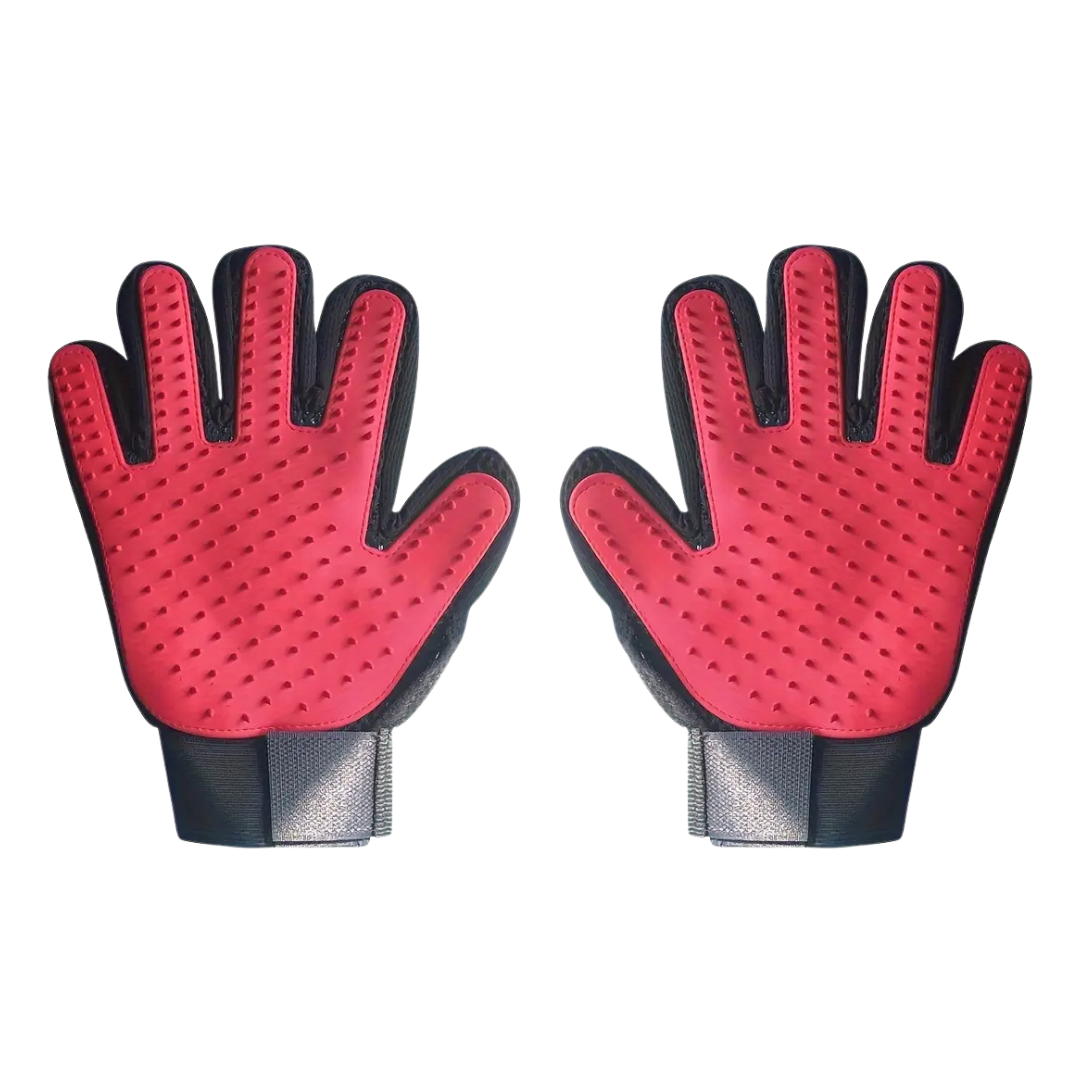 Pet grooming gloves, pair – red