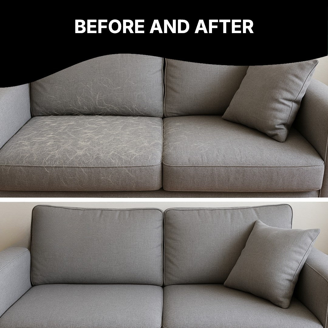 Sofa before and after removing pet hair