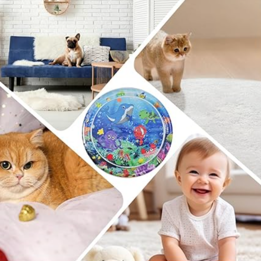 Water play mat with floating fish