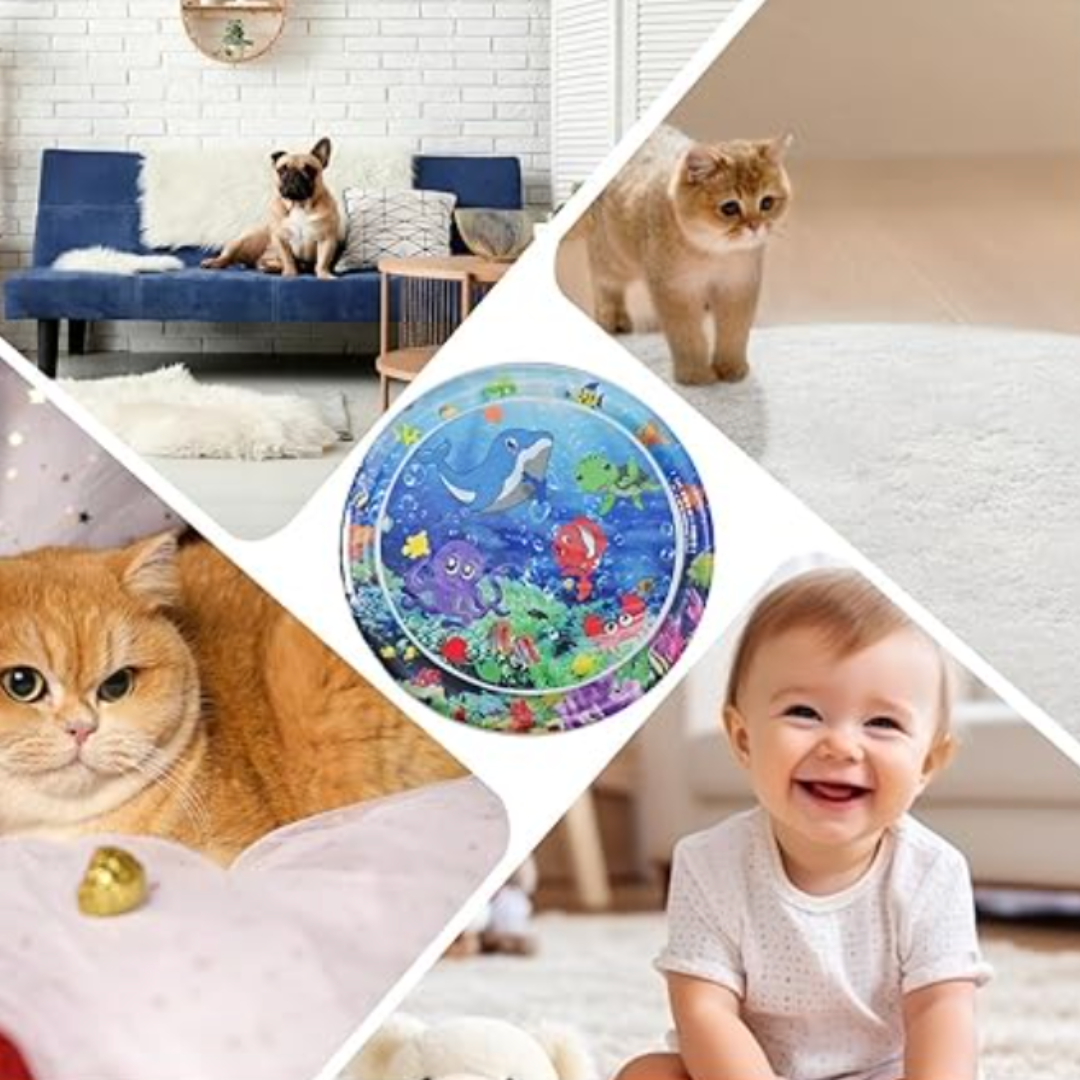 Water play mat with floating fish