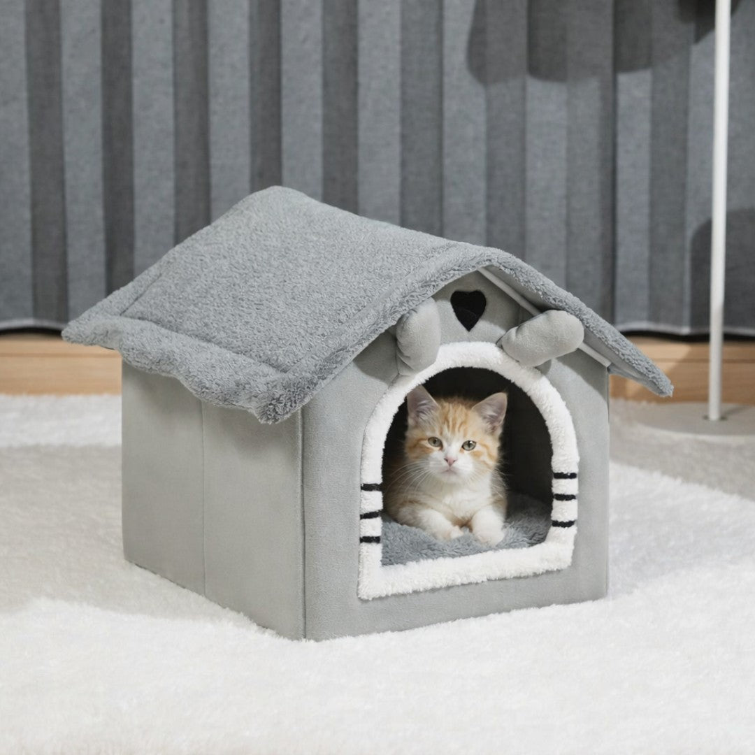 Grey plush cat house
