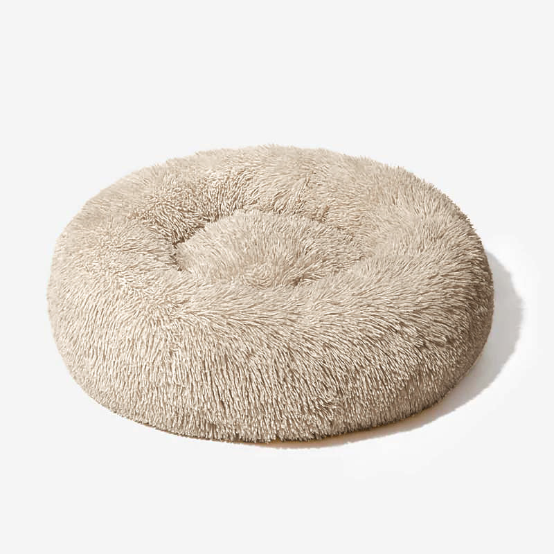 Cream plush donut dog bed
