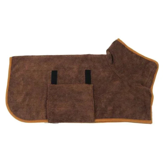 Brown dog drying robe