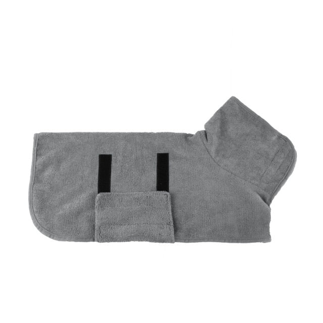 Grey dog drying robe