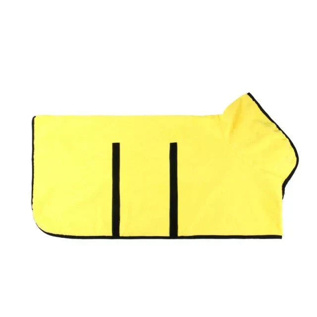 Yellow dog drying robe