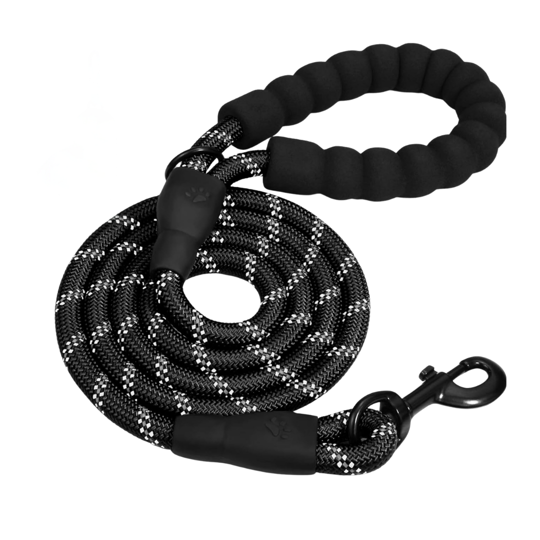 Black reflective rope dog leash
