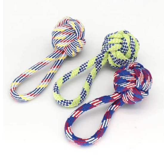 Three knotted cotton rope ball dog toys