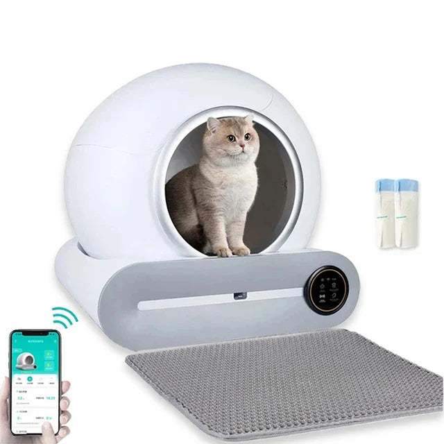 White self-cleaning automatic cat litter box with app