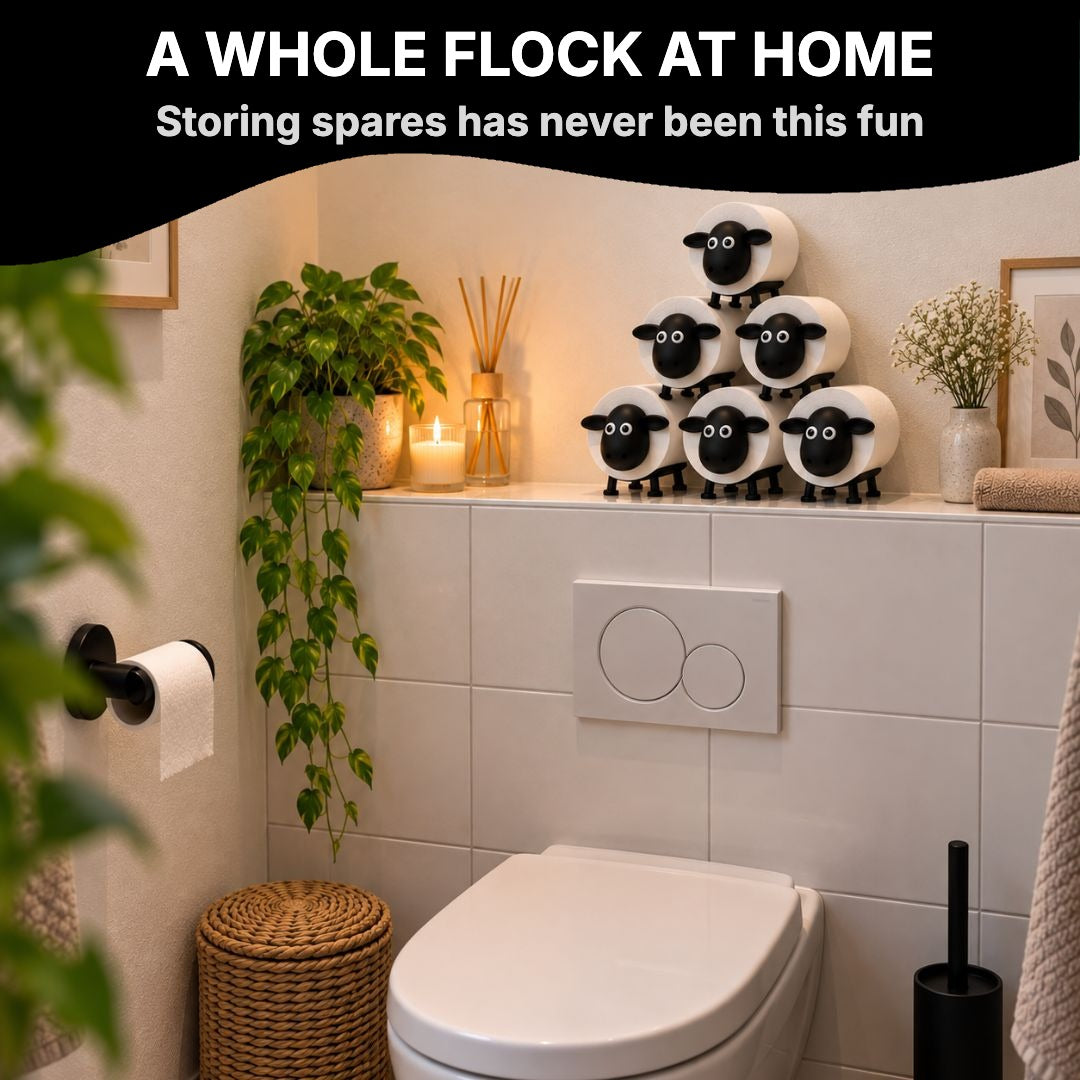 Stacked sheep toilet roll holders