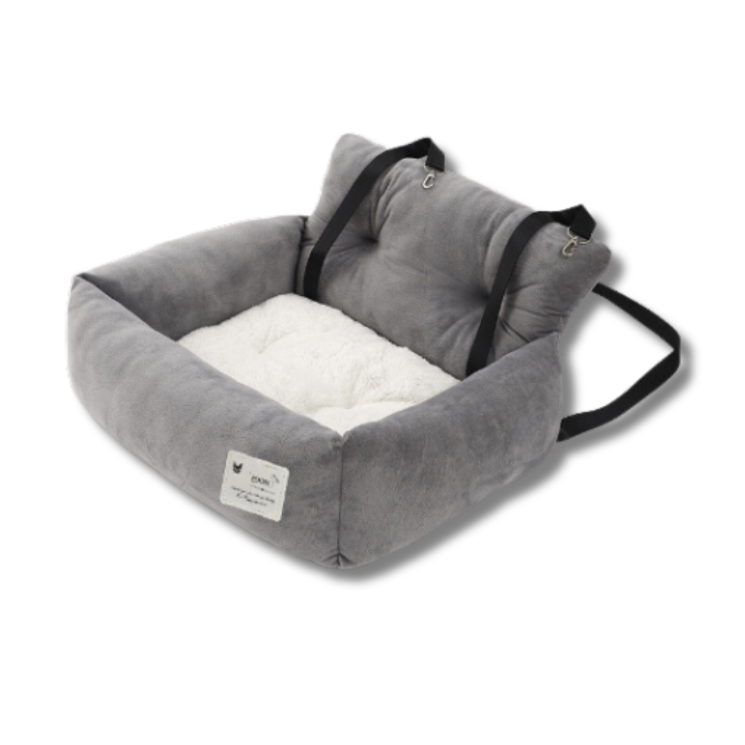 Grey padded car seat for small dogs